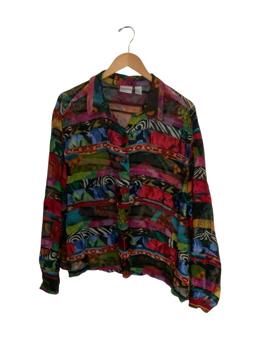 Chico's Multicolor Floral Abstract Silk Blend Blouse SZ 3/XL